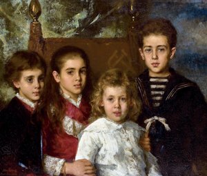 Portret van de kinderen van Paul Pavlovich Demidoff, 2e Prins van San Donato: Aurore Anatol, Maria en Pavel