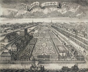 Uitzicht op de Zomertuinen vanaf de Neva-rivier, 1717