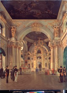 Interieur van de grote kerk in het Winterpaleis door Alexei Vasilievich Tyranov