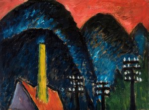 Blauwe bergen (landschap met gele schoorsteen). 1912 door Alexej von Jawlensky