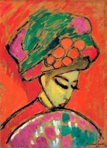 Jong meisje met een bloemenhoed door Alexej von Jawlensky