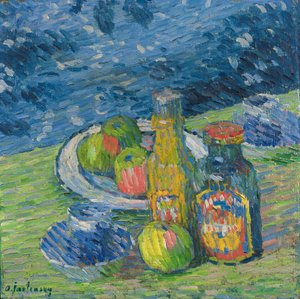 Stilleven met Flessen en Fruit door Alexej von Jawlensky