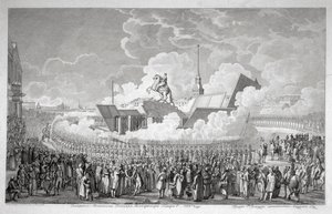 Opening van het ruiterstandbeeld van Peter de Grote op het Senaatsplein in Sint-Petersburg in 1782, begin 18e eeuw door Alexey Kupriyanovich Melnikov