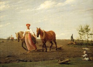Russisch: "In het geploegde veld. Lente" In het geploegde veld. Lente