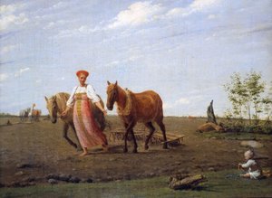 Russisch: "In het geploegde veld. Lente" In het geploegde veld. Lente