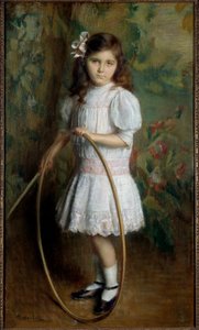 Dochter van de kunstenaar met een hoepel, schilderij door Alexis Axilette (1860-1931), 1909 door Alexis Axilette