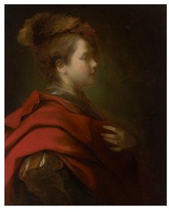 Portret van een jongen, halflang, in profiel, in mooie kleding