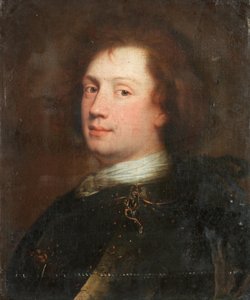 Portret van een man, borstlengte, in een witte cravat en harnas
