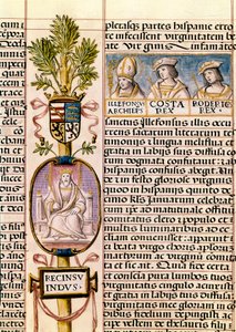Portret van Flavius Recceswinth, koning van de Visigoten van Spanje van 653 tot zijn dood in 672, miniatuur in "Genealogía de los reyes de España" door Alfonso de Cartagena