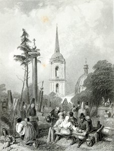 Begraafplaats van de Smolensko Kerk, gegraveerd door E.Smith door Alfred (after) Vickers