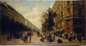 Rij bij de deur van een kruidenierswinkel (hoek van rue Réaumur en boulevard Sébastopol) in november 1870, in 1871 door Alfred /Brunner Lacoste Emile (1838 81) Decaen