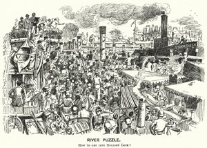 Punch cartoon: Congestie op de rivier de Theems bij Molesey Lock, Surrey (gravure) door Alfred Chantrey Corbould