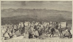 De hongersnood in Klein-Azië, vertrek uit Celephkia van een konvooi met graan gestuurd door de Khedive van Egypte door Alfred Chantrey Corbould