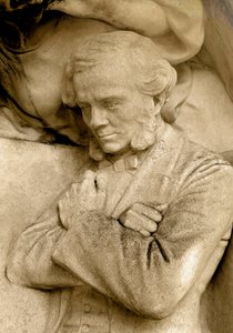 Detail van een beeldhouwwerk van componist César Franck, Square S. Rousseau, Parijs
