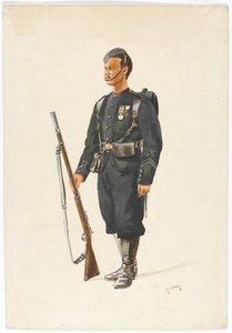 Schutter van het 4e Gurkha Regiment in marsorde