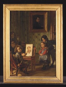 Interieur, de familie van de kunstenaar door Alfred Dehodencq