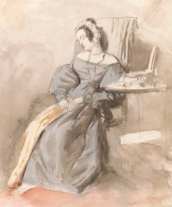 Studie van een slapende dame in een stoel door Alfred Edward Chalon