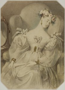 Vrouw in Avondjurk Slapend in Fauteuil door Alfred Edward Chalon