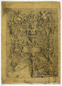 Decoratief ontwerp met putti en griffioenen door Alfred George Stevens