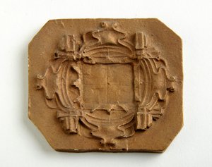 Maquette voor een achthoekige plaquette (verguld gips)
