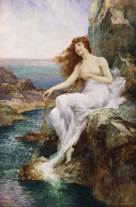 Een zeenimf zittend op een rots met een lint van zeewier, 1897