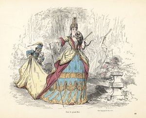 Kostuum van een adellijke vrouw onder koning Lodewijk XIV van Frankrijk.