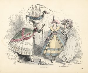 Vrouw met een slagschip in haar pouf kapsel, tijdperk van koning Lodewijk XIV
