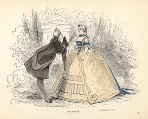 Vrouwenkostuum in het tijdperk van koning Lodewijk XV van Frankrijk door Alfred Grevin
