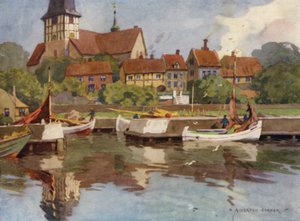 Denemarken: Bornholm, Ronne Haven door Alfred Heaton Cooper