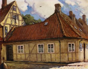 Denemarken: Odense, de geboorteplaats van Hans Andersen (kleur litho) door Alfred Heaton Cooper