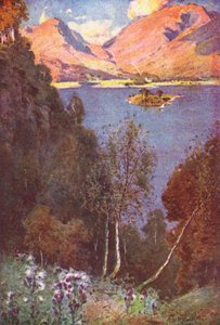 Lake District: Een glimp van Grasmere, avondzon door Alfred Heaton Cooper