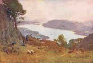 Lake District: Windermere vanuit Wansfell, zonsondergang door Alfred Heaton Cooper
