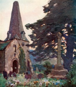 Porlock Kerk en Kruis (kleur litho) door Alfred Heaton Cooper