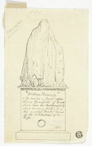 Bezoekkaart met gedrapeerd monument, opschrift kunstenaar door Alfred Henry Forrester