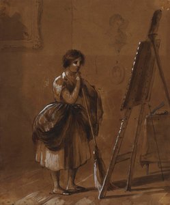 Atelier van de kunstenaar. De criticus. door Alfred Jacob Miller