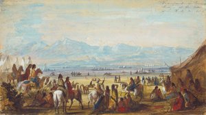 Kampement aan de Green River aan de Voet van de Rocky Mountains, c.1837 door Alfred Jacob Miller