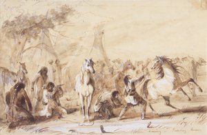 Avond, Paarden Piketeren, c.1837 door Alfred Jacob Miller