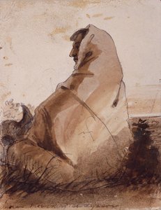 Indiaan rouwend bij een graf, gemarkeerd door een buffelschedel, c.1837 door Alfred Jacob Miller
