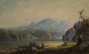 Landschap met meer en bergen door Alfred Jacob Miller