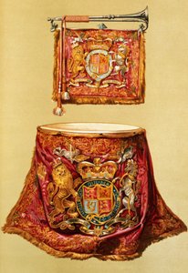 Staats trompet, waarschijnlijk George III, en keteltrom, met staatsversieringen, uit 