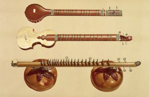 Twee sitars en een rudra vina, Indiaas, uit 