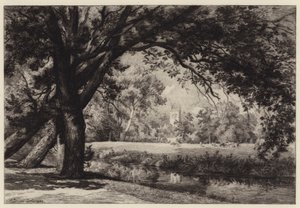 Magdalen Toren vanuit Christ Church Meadows door Alfred Louis Brunet Debaines