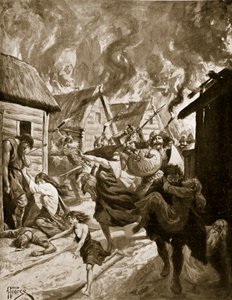 Canterbury Verbrand door de Denen, 851 AD, illustratie uit 