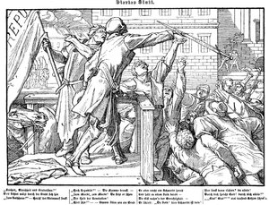 Totentanz 1848: De dood biedt het zwaard van gerechtigheid aan