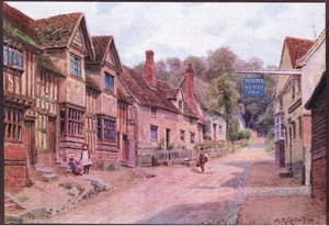 Huizen vroeger bewoond door wevers, Kersey, Suffolk, uit The Cottages and the Village Life of Rural England gepubliceerd door Dent & Sons Limited