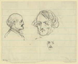 Drie borstbeelden, waaronder Benjamin Butler door Alfred Rudolph Waud