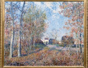 Een hoek van het bos met Sablons of de weg naar de rand van het bos (bosrand van Fontainebleau, nabij Moret-sur-Loing)