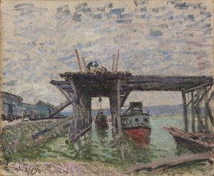 Duits: Brug in aanbouw De River Boat Garage door Alfred Sisley