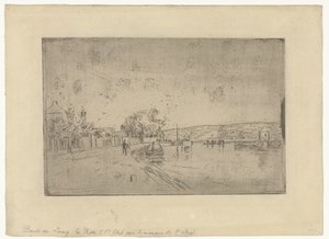 Gezicht op de rivier Loing met boten vanaf de oever