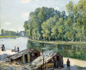 Hutten langs het Canal du Loing, zonlicht effect, 1896